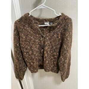 PAUL et DUFFIER Vtg Brown Speckled Mohair Cardigan Sweater M